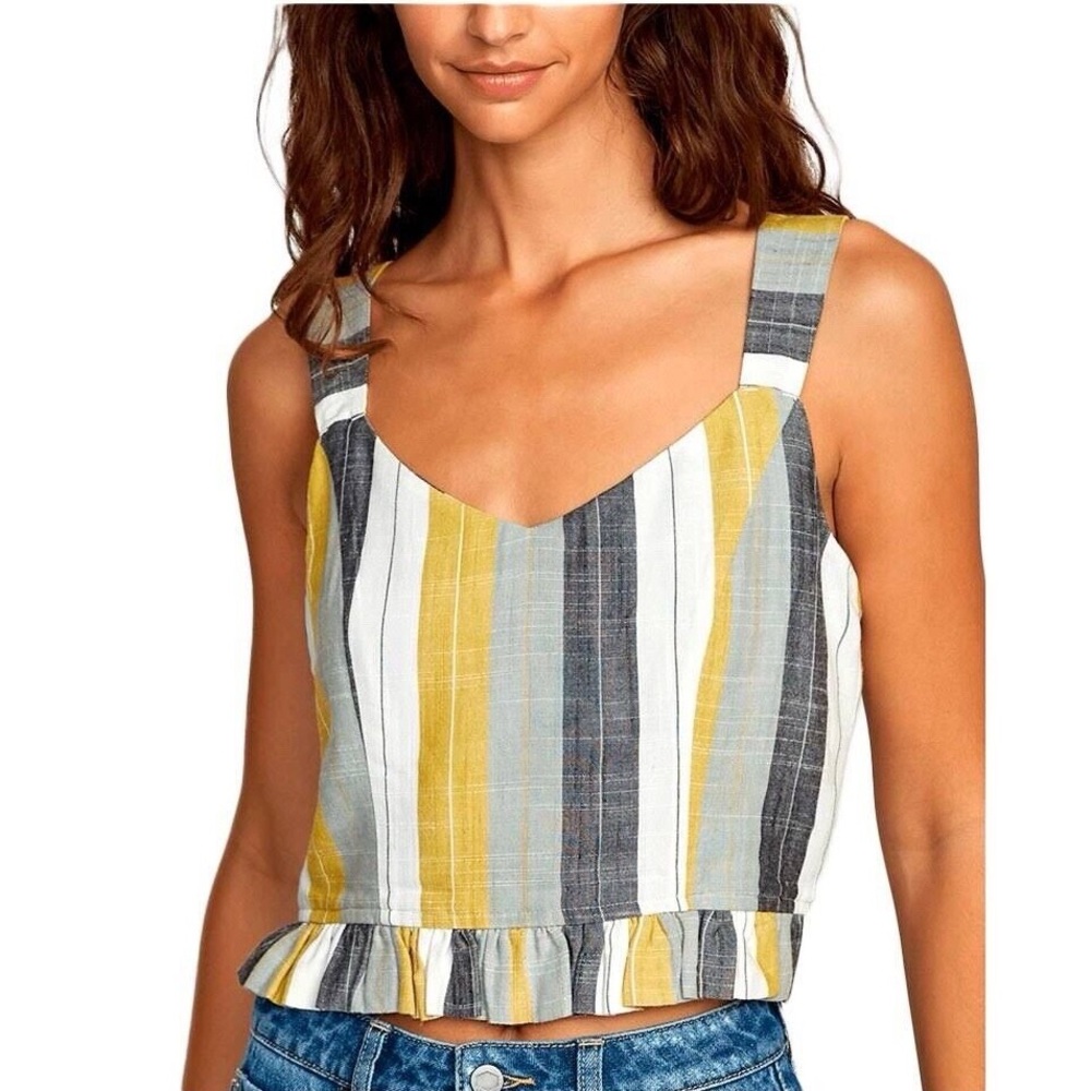 3/$15 RVCA Striped Boho Button Back Crop Tank M